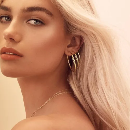 Vista 4 de Silver Gold Two Tone Big Hoop Earrings for Women 14K Real Gold Plated Hypoallergenic Large Womens Golden Hoops Earrings Set for Women 3 Sizes