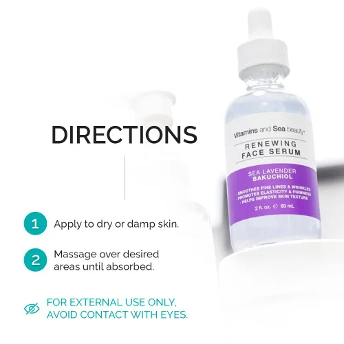 Vista 6 de Suero renovador para la piel con lavanda marina y bakuchiol, antienvejecimiento, reafirmante y suavizante, suero facial para líneas finas y arrugas