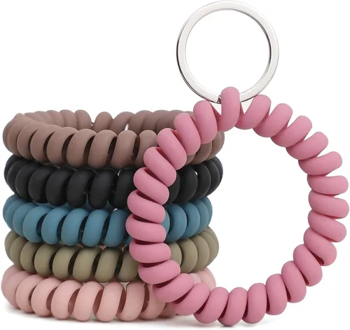 Vista 7 de 6 Pcs Stretchable Wristband Wrist Keychain Wristlet Spring Flexible Spiral Wrist Bracelet Holder Key Ring