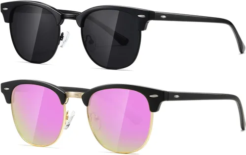 Vista 20 de AEVOGUE Semi Rimless Polarized Sunglasses for Women Men, AE0369 2 Pack Negro brillante y negro mate C1