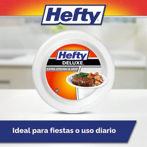 Vista 5 de Hefty Platos de espuma extra fuertes y profundos, redondos, blancos, 10.25 pulgadas, 21 unidades Heavy Duty Disposable Plates, Sturdy, Soak Proof
