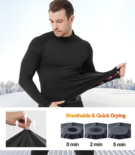 Vista 3 de HOPLYNN Paquete de 4 camisas térmicas de compresión de manga larga con cuello alto para hombre