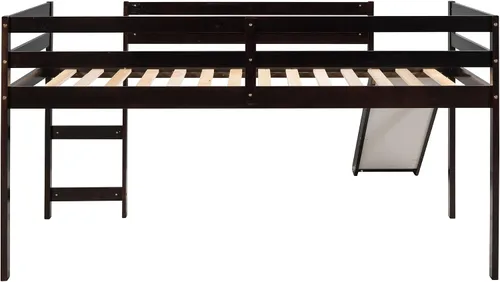 Vista 6 de Cama tipo loft de madera maciza con diseño multifuncional para niños y niñas (espresso)