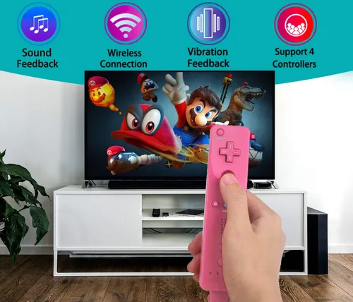 Vista 2 de PGYFDAL 2 Packs Classic Remote Controller Compatible for Wii Wii U Console, Gamepad with Soft Silicone Sleeve and Wrist Strap (Black and Pink)
