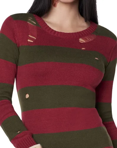 Vista 3 de Spirit Halloween A Nightmare on Elm Street Disfraz de suéter para adulto de Freddy Krueger Producto oficial Vestido a rayas