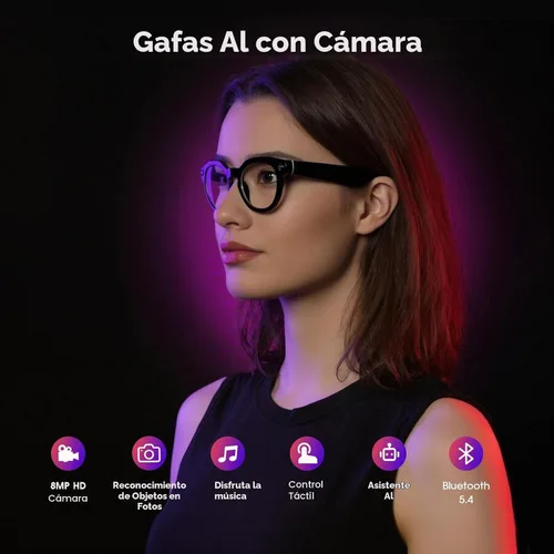 Vista 2 de Lentes inteligentes AI con cámara 4K, gafas de grabación HD de 8 MP con sonido de oído abierto, traducción en tiempo real, asistente inteligente