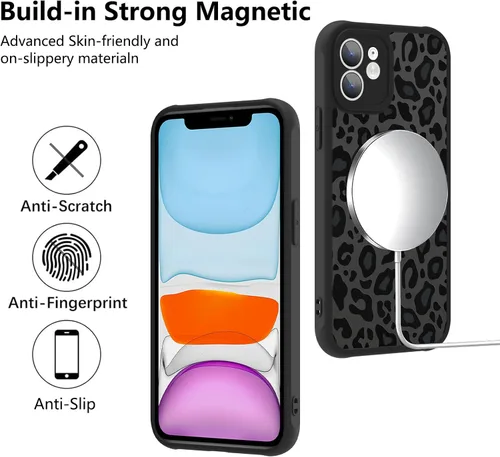 Vista 4 de KANGHAR - Funda para iPhone 11 [Compatible con Magsafe] Patrón estampado de leopardo Lindo guepardo Funda protectora magnética para niñas, mujeres