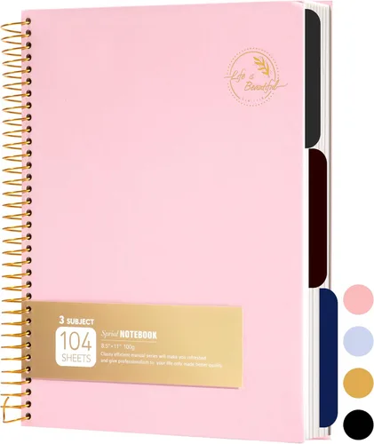Vista 9 de Cuaderno de espiral grande de 8.5 x 11 con 3 divisiones, cuaderno de espiral de tapa dura para tomar notas, 120 hojas, cuaderno cuadriculado