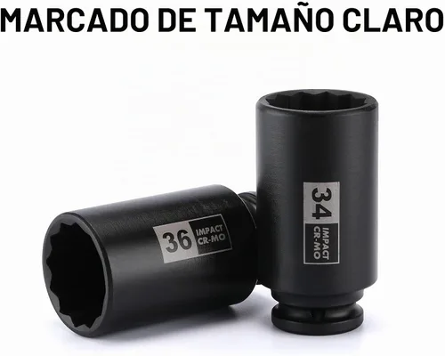 Vista 4 de Mayouko Juego de 4 llaves de impacto de tuerca de eje profundo de 1/2 pulgada, CR-MO, diseño de 12 puntos, métrico, 30,32,34,36mm, enchufe