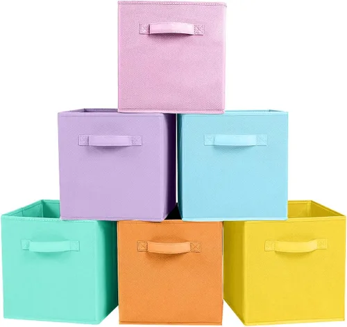 Vista 21 de PowerKing Cubos de almacenamiento plegables con asas, contenedores plegables de tela para estantes de armario, contenedores de almacenamiento