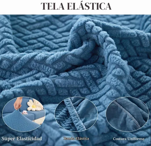 Vista 5 de Fundas de sofá, aptas para mascotas, de cojín universales, elásticas lavables para sofá modular (funda de 2 asientos y diván, con textura color azul)