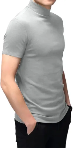 Vista 3 de Rela Bota Camisetas de moda para hombre, ropa interior térmica, camisetas de media manga corta de cuello alto, ajuste delgado, básicas