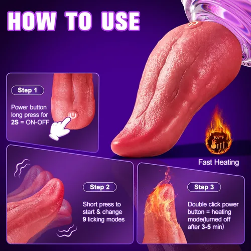 Vista 6 de Vibrador de lengua para mujeres, vibradores realistas 3 en 1, juguetes sexuales para adultos con 9 modos de lamer, vibración y calentamiento