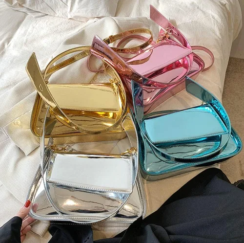 Vista 7 de Bolso Hobo para mujer, bolso de hombro de piel sintética, bolso brillante para axilas, bolso con asa superior, bolsos pequeños