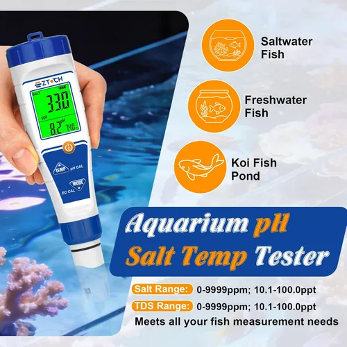 Vista 5 de Probador digital de sal de cloro para piscina, medidor de salinidad de pH para agua de piscina, probador de pH de cloro salino, probador de pH 7
