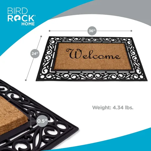 Vista 2 de BIRDROCK HOME - Alfombra de bienvenida clásica de fibra de coco con cepillo - Con respaldo de vinilo, impermeable, atrapa la suciedad, resistente
