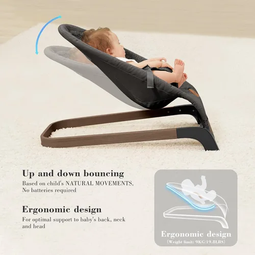 Vista 6 de ANGELBLISS Bouncer para bebés, asiento inflable portátil para bebés, asiento hinchable con tela de algodón, vibraciones naturales (antracita)