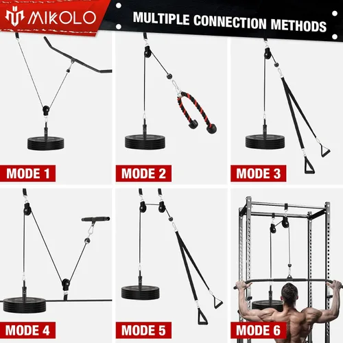 Vista 3 de Mikolo - Sistema de polea de elevación de peso mejorado - Anexos de polea LAT con cable de longitud ajustable para entrenamiento de cuerpo completo