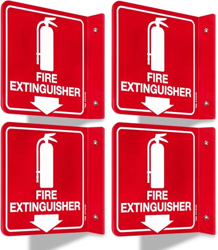 Vista 9 de Señal de extintor de incendios T&R, extintor de incendios con flecha hacia abajo - Paquete de 12 - Acrílico de 6 x 6 pulgadas, 2 orificios