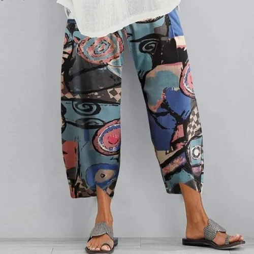 Vista 2 de FEDULKSTORE Pantalones de pierna ancha de algodón y lino para mujer, pantalones palazzo casuales de verano de cintura alta, pantalones holgados