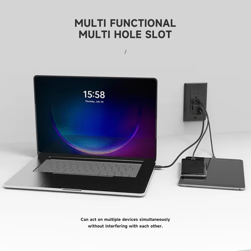 Vista 4 de Toma USB, enchufe de receptáculo TR de 15 amperios con cargador de pared USB C, toma de corriente de carga de 30W y 6.0A con 3 puertos, toma Negro