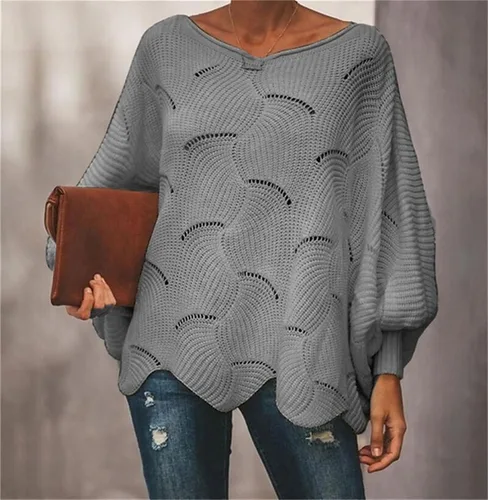 Vista 9 de KDGENG Bat Sleeve Knitting Shawl, Women Winter Knitwear Sweater Irregular Hem Bat Sleeve Knitted Shawl Solid Shawl