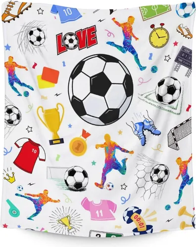 Vista 8 de Manta de fútbol para niños y niñas, tamaño regazo de 30 x 40 pulgadas, manta suave y acogedora, regalo para equipo de fútbol, manta deportiva azul
