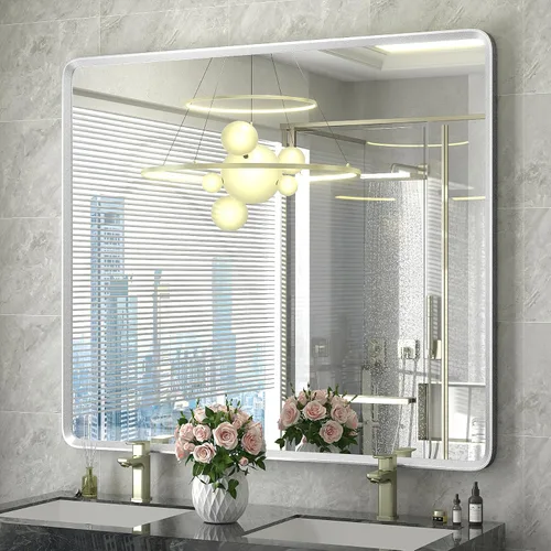 Vista 46 de Espejo rectangular con marco mate negro de 20x30 pulgadas para baño, espejo de tocador para pared de baño con esquinas redondeadas, antióxido y a