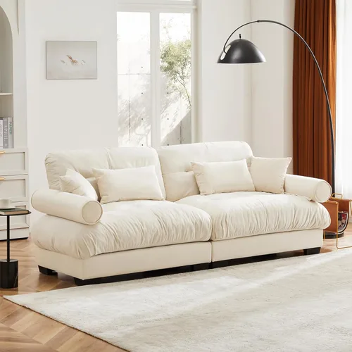 Vista 4 de Sofá biplaza de 93.7 pulgadas, sofá modular de 2 plazas, sofás seccionales grandes de color beige y blanco para sala de estar, juego de sofá