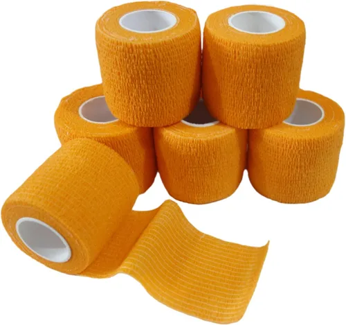 Vista 11 de Paquete de 6 vendajes autoadhesivos de 1 pulgada x 5 yardas, transpirable, cohesivo para mascotas, cinta elástica autoadhesiva para deportes, Negro