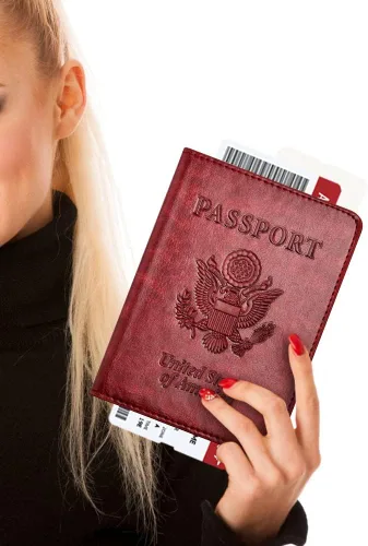 Vista 6 de Combo de tarjetero para pasaporte y vacuna, soporte para pasaporte con ranura para tarjeta de vacuna, cartera para pasaporte, funda para pasaporte