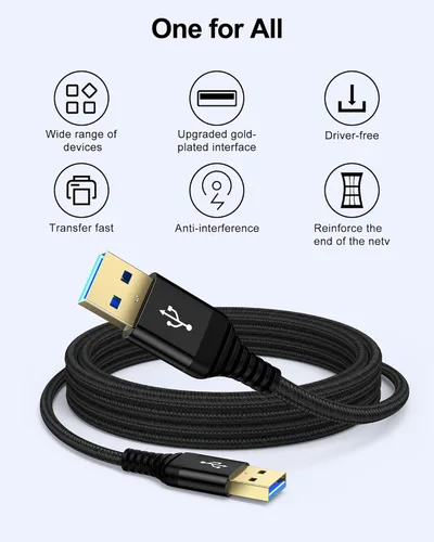 Vista 5 de Cable USB a USB de 6 pies, macho a macho, cable USB A a USB A para discos duros WD, PC, Mac, laptop, PS4, Xbox, USB 3.0 tipo A, impresora, cable