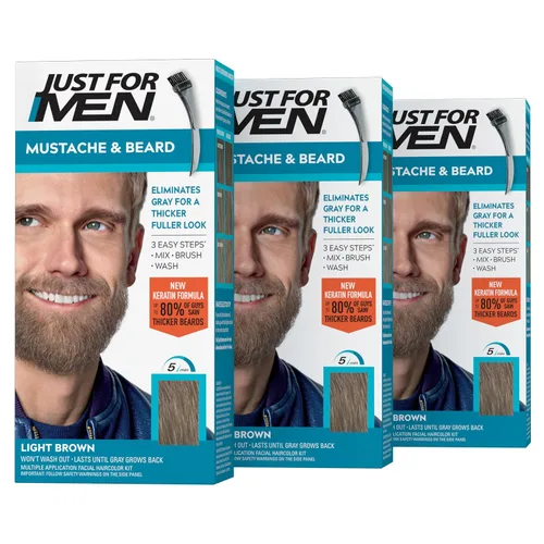 Vista 14 de Just For Men - Tinte para bigote y barba, tinte para barba para hombres con cepillo, incluye queratina, biotina, aloe vera y aceite de coco