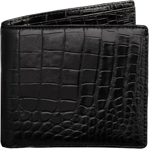 Vista 20 de HATA Billetera de piel plegable de cocodrilo para hombre, con bloqueo RFID, hecha a mano para papá, marido, hijo, profesor
