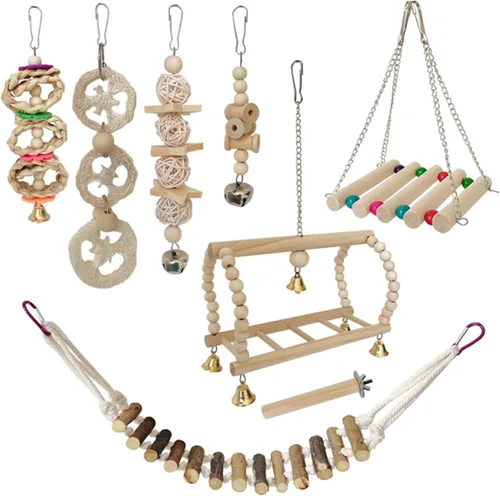Vista 6 de Birdcage Swing Bird Toy Set Birdcage Hanging Corn Husk Tearing Cage Accessory Budgies Chewable Exercise 8PCS Bird Exercise Equipment