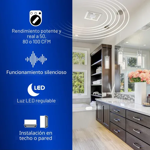 Vista 4 de Panasonic FV-0510VSL1 WhisperValue - Ventilador de baño de bajo consumo con luz LED - 50-80-100 CFM