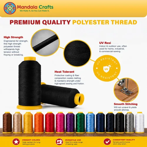 Vista 3 de Mandala Crafts Airforce Blue Tex 70 - Hilo de poliéster para tapicería 1500 Yds T70 UV Resistant Strong Thread for Leather Sewing, Marine