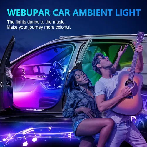 Vista 6 de Luces de acrílico para interiores de automóvil, accesorios de automóvil, tira de luces LED 10 en 1 con control de aplicación, 175 pulgadas, 593