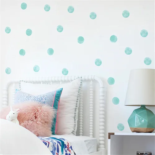 Vista 5 de 6 hojas de 72 calcomanías de pared de lunares verdes menta, acuarela verde menta, calcomanías de pared de arte circular, vinilo extraíble