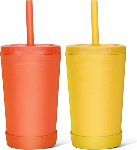 Vista 11 de Homestockplus Vasos reutilizables de paja de trigo con tapas y pajitas de silicona, 10 Oz resistentes a las astillas, tazas pequeñas de agua Varios