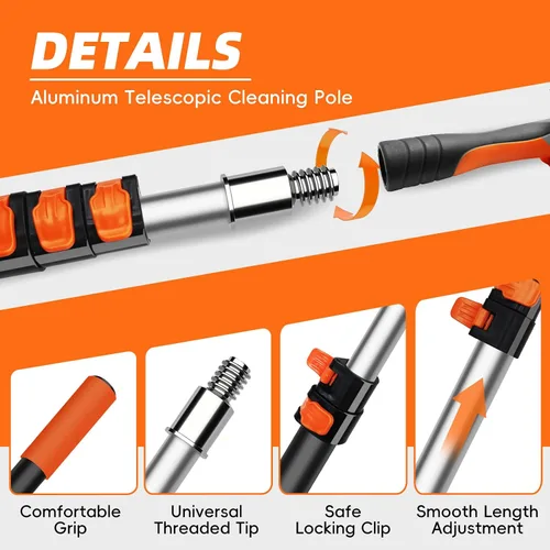 Vista 4 de DALTACK Kit de plumeros de 32 pies de alto para limpieza con poste de extensión resistente de 5.6 a 24 pies, telaraña extensible reutilizable