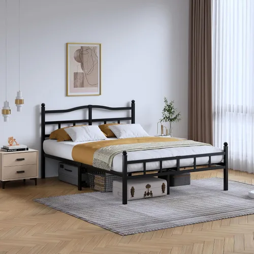 Vista 7 de SHOANED Marco de cama de metal de 14 pulgadas - Marco de cama de tamaño completo resistente con cabecero, plataforma de listones de acero básico