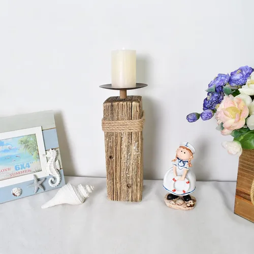 Vista 5 de Portavelas de madera para velas de pilar – Portavelas rústico de Navidad para chimenea, mesa, mesa de boda, mantel de mesa de Navidad de madera