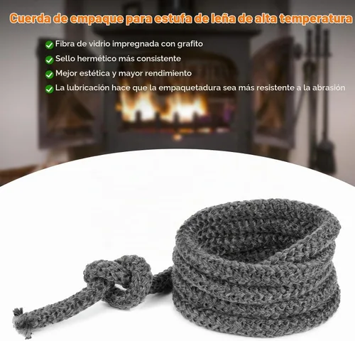 Vista 2 de Stanbroil Junta para estufa de leña, sello de cuerda de fibra de vidrio impregnada de grafito de 1/2" x 84" y kit de junta de cemento de alta