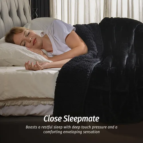 Vista 4 de Wemore Manta con peso de forro polar Sherpa para adulto, 10 libras de doble cara, acogedora y esponjosa, manta ultra mullida con parte superior