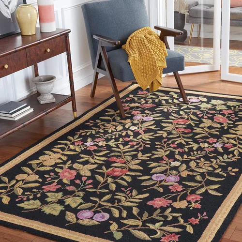 Vista 14 de SAFAVIEH Chelsea Collection - Alfombra decorativa de 1 pies 8 pulgadas x 2 pies 6 pulgadas, color negro, lana de campo francesa enganchada a mano