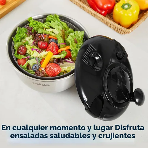 Vista 7 de Escurridor de ensalada de acero inoxidable, lavadora de verduras de 4.8 Qt, secador de lechuga sin BPA con diseño de manivela, apto para negro