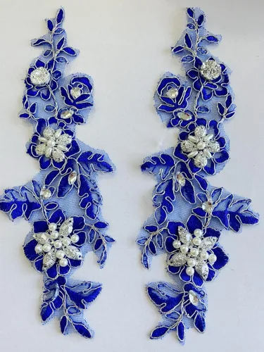 Vista 3 de Parches de tela de encaje fino bordados con diamantes de imitación bordados, decoración de vestido para coser en lentejuelas cuentas, accesorio