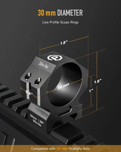 Vista 4 de Pinty Anillos para mira de 30/34 mm, juego de 2 monturas de mira para rifle de 45°, anillos de montaje de mira de aleación de aluminio con altura