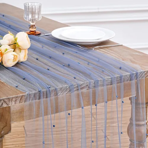 Vista 17 de LuoluoHouse Camino de Mesa de Perla para Centros de Mesa de Boda: Camino de Mesa de Perla de 10 pies, Decoración de Mesa de 29x120 Pulgadas de Tul